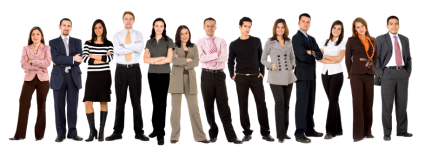 Business people standing in a row, looking serious!